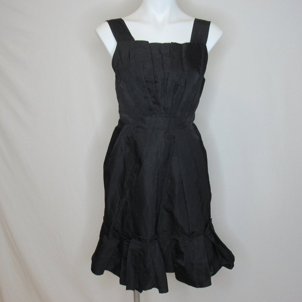Marc Jacobs Black Linen Silk with Ruffles Cocktail Dress New NWT Women's 8